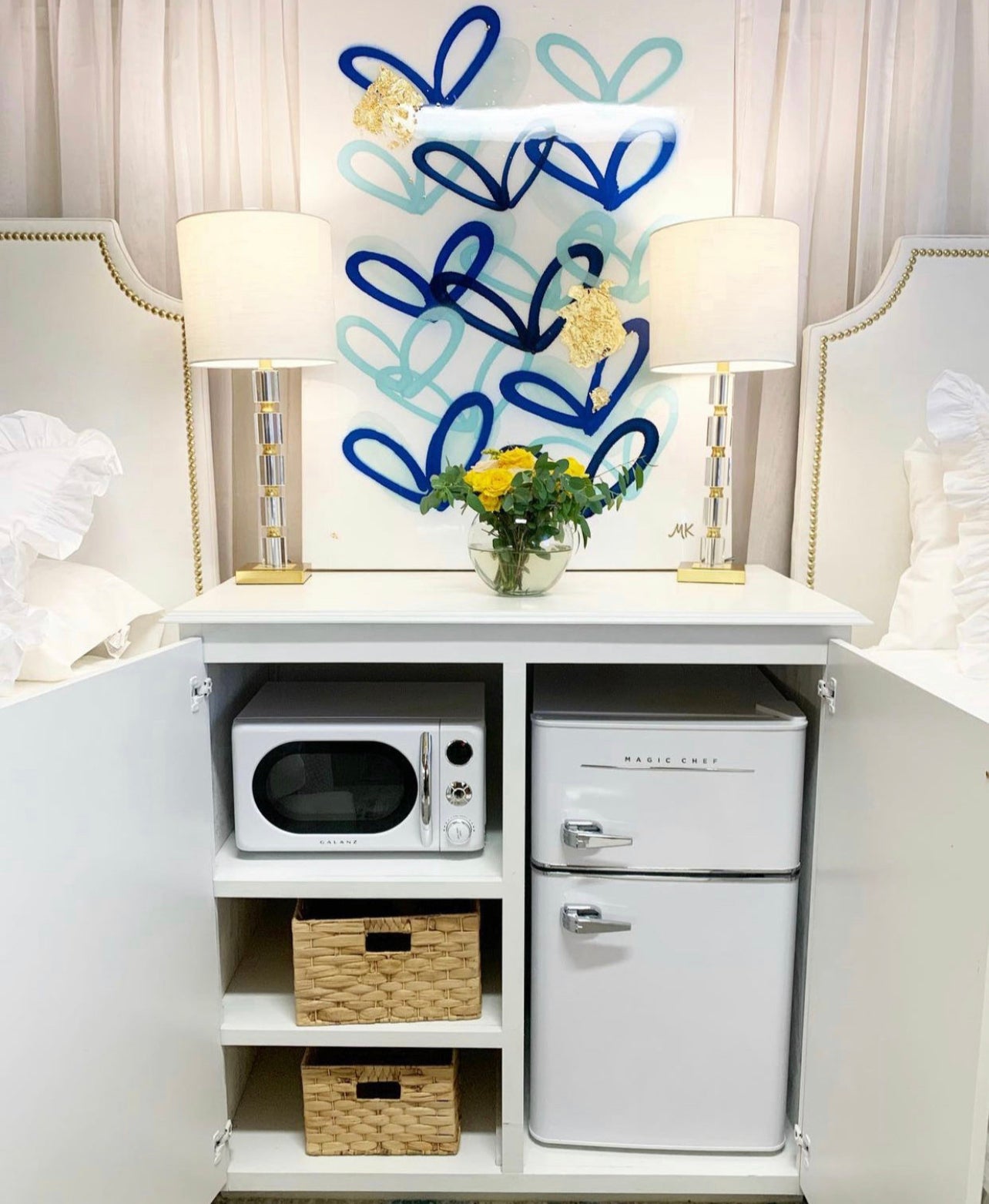 Cute Nightstand hold a mini-fridge and gives you an extra drawer!  Mini  fridge in bedroom, Mini fridge cabinet, Dorm room essentials